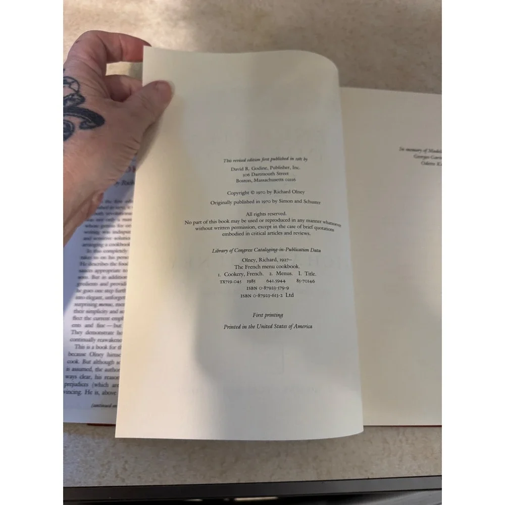 The French Menu Cookbook Richard Olney 1985 Revised Hardcover First Print